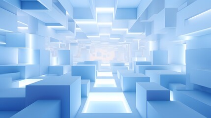 Fototapeta premium 3d rendering of white and blue abstract geometric background. Scene for advertising, technology, showcase, banner, game, sport, cosmetic, business, metaverse. Sci-Fi Illustration. Product display