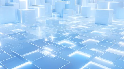 3d rendering of white and blue abstract geometric background. Scene for advertising, technology, showcase, banner, game, sport, cosmetic, business, metaverse. Sci-Fi Illustration. Product display
