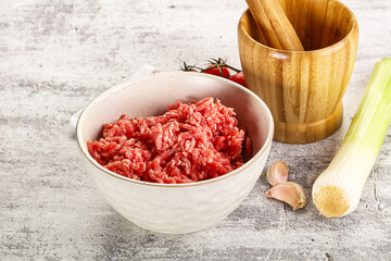 Minced beef meat in the bowl