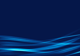 Abstract Blue Light Wave on Black Background（黒バックに青白い光の筋のウェーブがある背景）