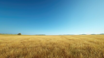 Tranquil savanna field during autumn, under clear blue skies