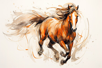 Painting of horse running drawing quickly. Mammals. Wildlife Animals.