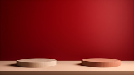 Showcase platform for beauty and spa product displays on red background