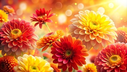 Beautiful Blooming Flowers in Warm Sunlight.