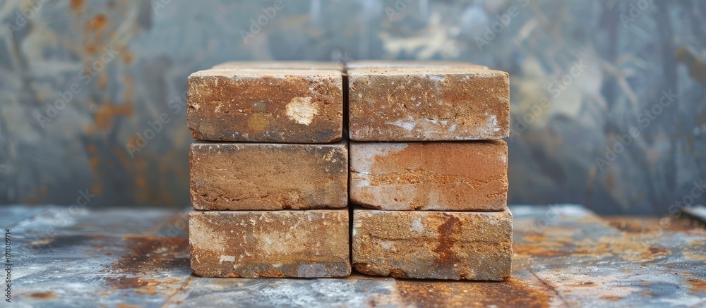 Aufkleber Brown square block of bricks on gray background background style. with copy space image. Place for adding text or design