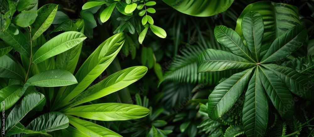 Poster scenic green leaves on a verdant backdrop in a garden setting with copy space image amongst lush gre