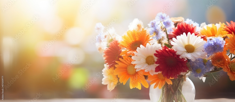 Aufkleber abstract background with a defocused and blurred image of colorful blooming red, white, orange, and 
