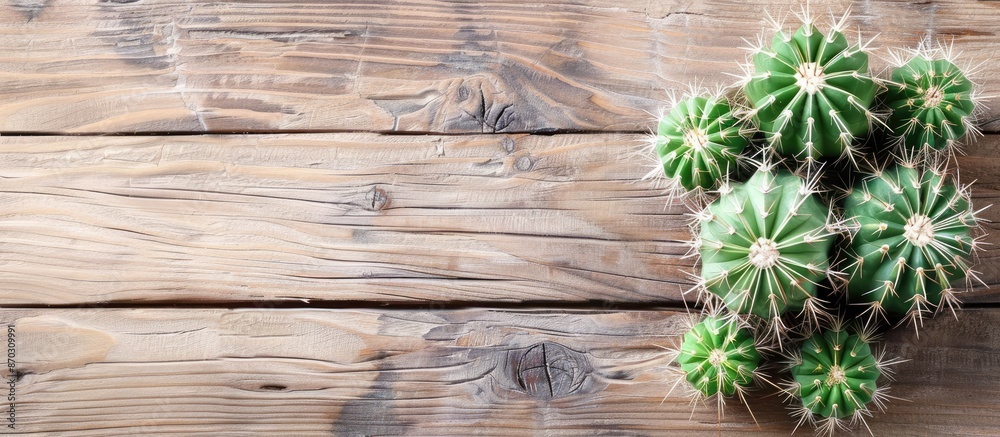 Aufkleber Cactus on the table, cactus on Vintage Wood Background T pastel background. with copy space image. Place for adding text or design