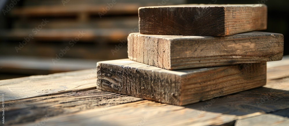 Poster wooden blocks stacked as stairs on a table, symbolizing a business's growth process. ideal for a bus
