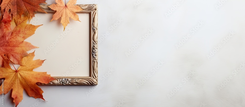 Aufkleber Autumn-themed with a maple leaf in a frame, perfect for copy space image.