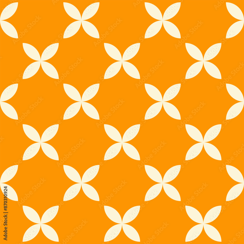 Poster trendy retro seamless pattern with geometric beige flowers on a orange background. modern minimal ab