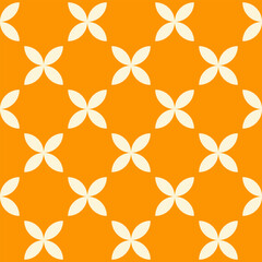 Fototapeta premium Trendy retro seamless pattern with geometric beige flowers on a orange background. Modern minimal abstract background. Vector illustration