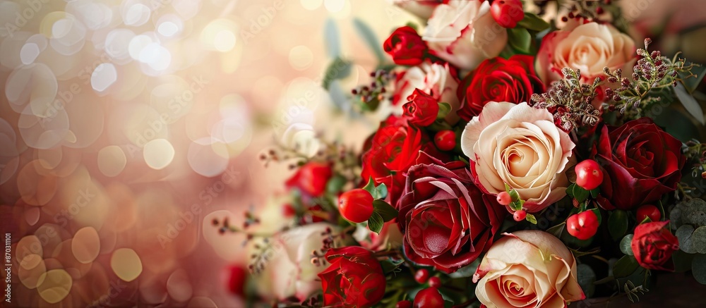 Fototapete beautiful flowers in a bouquet displayed on a table with copy space image.