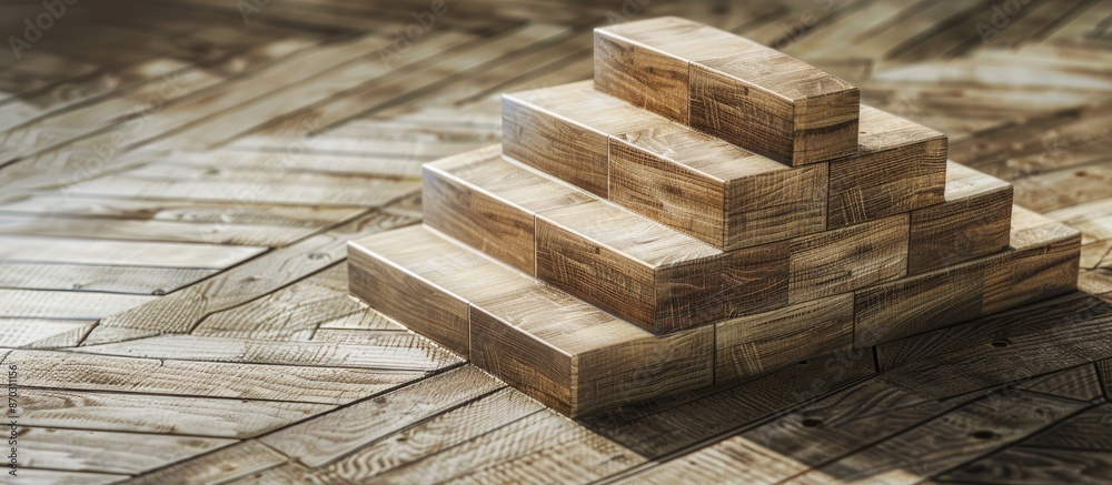 Aufkleber wooden blocks stacked as stairs on a table, symbolizing a business's growth process. ideal for a bus