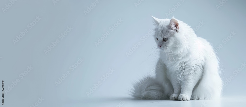 Poster Adorable white cat. with copy space image. Place for adding text or design