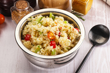 Vegan cuisine couscous with vegetables