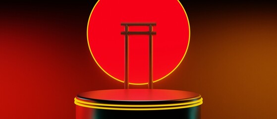 3d illustration rendering of gamer technology futuristic cyberpunk sci-fi display podium, gaming...