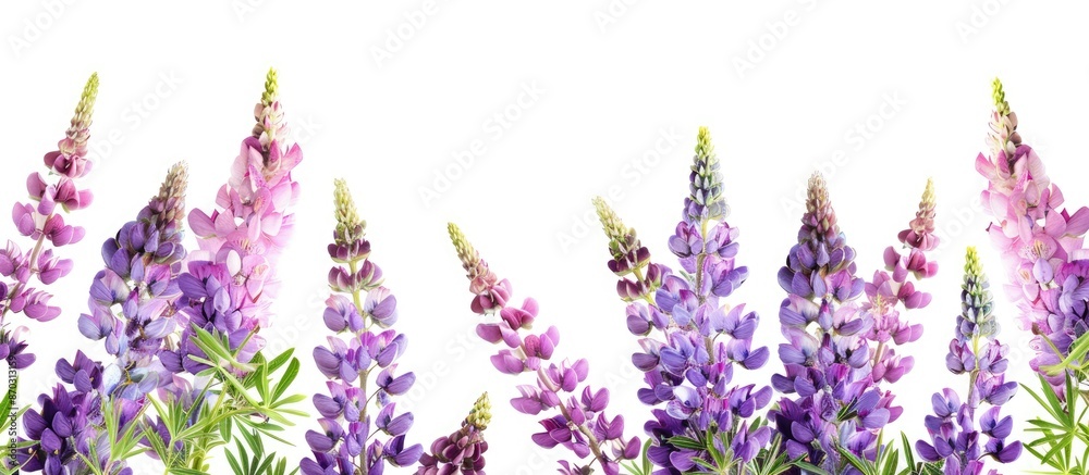 Aufkleber A blooming lilac and rose Lupine flower set against a clean white backdrop, creating a vibrant summer floral motif with a copy space image.