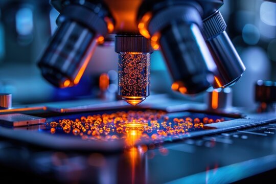 An AI-powered microscope enhances cellular structures, providing researchers with unprecedented insights into the microscopic world. The intricate details of cells and organisms are brought to life,