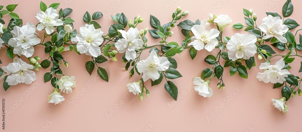 Poster The white garland with flowers. pastel background  . with copy space image. Place for adding text or design