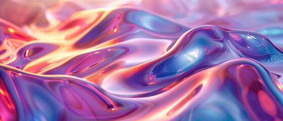 minimalist wide holographic background with smooth shapeless waves on glass material