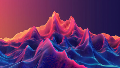 A digital and abstract illustration of colorful gradient lines forming a mountain range