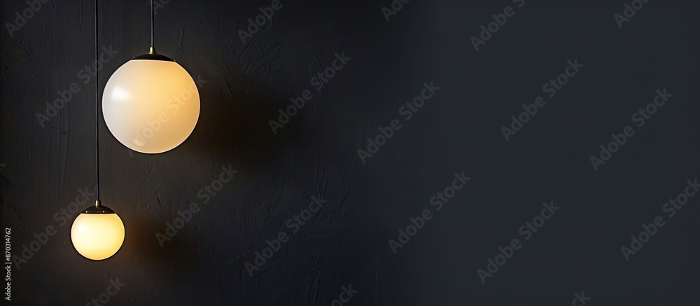 Poster round soft white lamps beside a wall mounted work. background is black. with copy space image. place