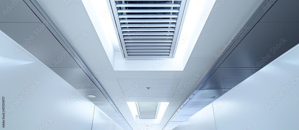 Poster air ventilation white on a ceiling . with copy space image. place for adding text or design