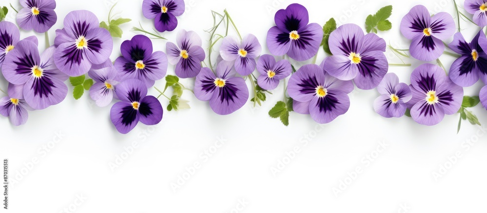 Poster Seamless pattern with viola flowers on a white background with copy space image.