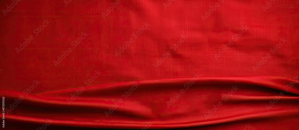 Poster A top-down view of a red fabric's texture with a banner design and copy space image.