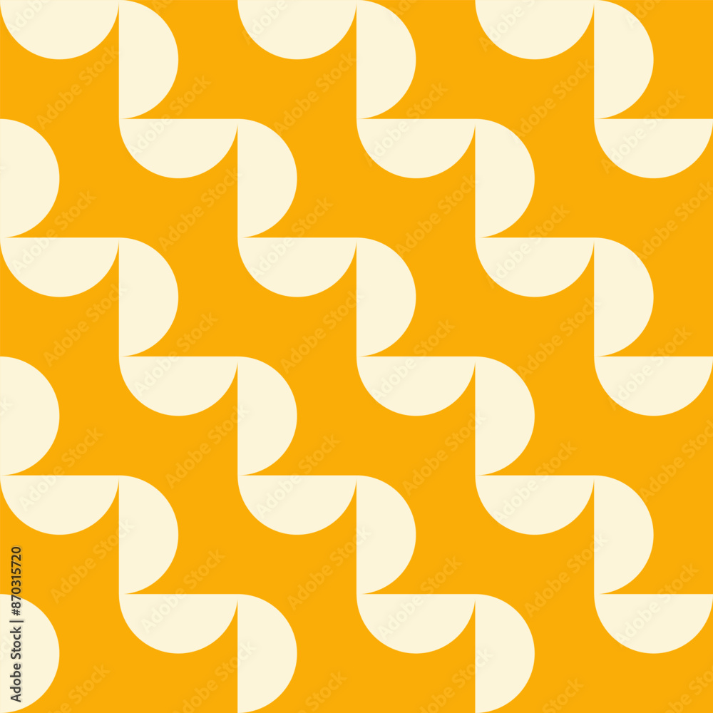 Poster Trendy retro geometric seamless pattern with colorful semicircles. Modern minimal abstract background. Beige and yellow colors. Vector illustration