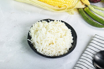 Steamed basmati rice in the bowl
