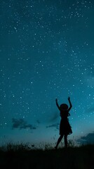 silhouette of a woman dancing under the stars,