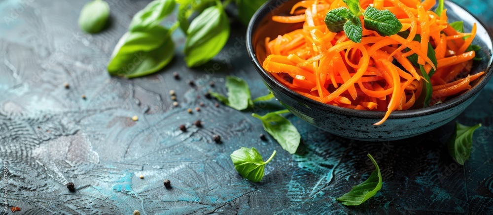 Leinwandbilder veggie option for a healthy meal: a fresh carrot salad on a table with a copy space image background