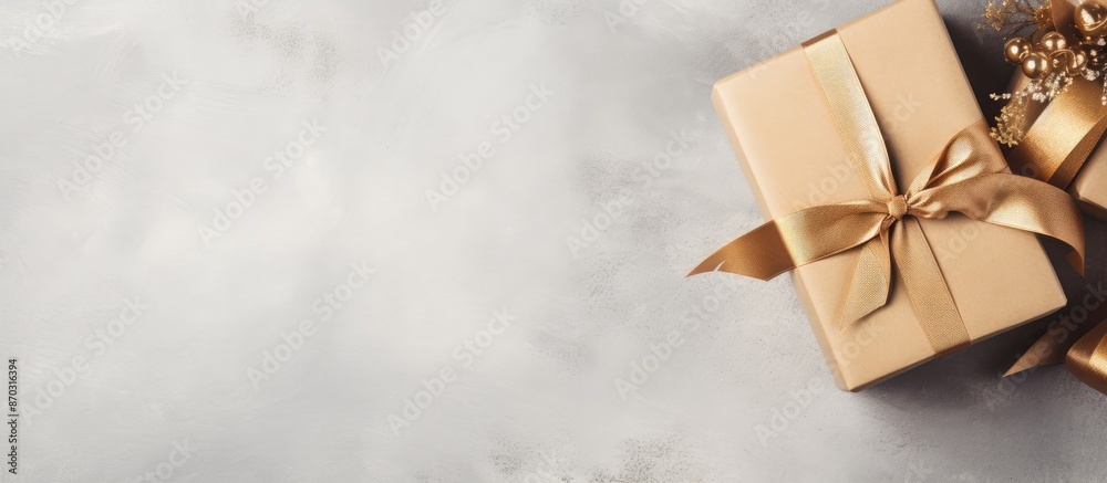 Aufkleber Gift box displayed on a gray table against a white background with mockup gifts. Top view with ample copy space image.
