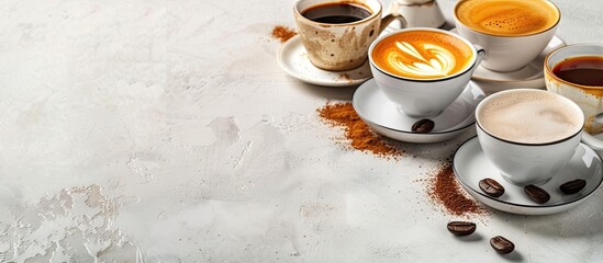 group selection of different Italian coffee type. Copy space image. Place for adding text or design