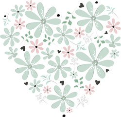 Vector image of a heart. Floral pattern. Valentine's Day. Love. Floral heart graphic drawing.