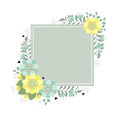 Obraz premium Vector image. Square frame. Floral pattern. Floral frame. Graphic drawing. Bright colored flowers.