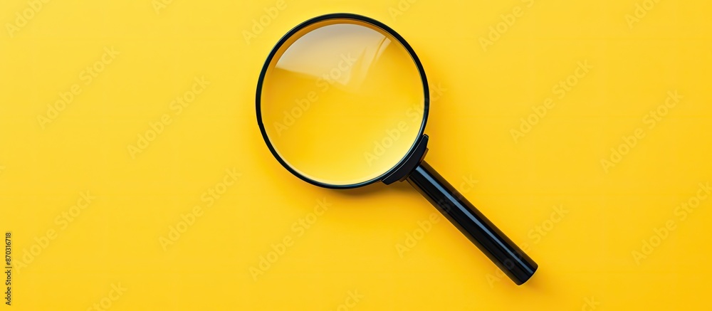 Poster Top view of a magnifying glass focusing on a terminology word on a bright yellow background with ample copy space image.