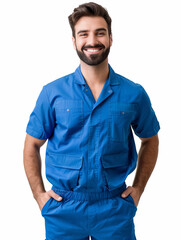 Obraz premium a male doctor in medical uniform smiling, isolated on white background