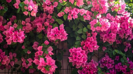 The vibrant blooms of bougainvillea cascade over walls and fences, their papery flowers creating a stunning visual display.