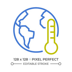 Global warming two color line icon. Climate changes. High atmosphere temperature. Hot weather. Ecological issue bicolor outline symbol. Duotone linear pictogram. Isolated illustration. Editable stroke