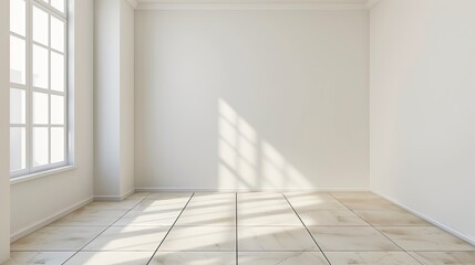 Fototapeta premium Empty living room with ceramic floor in modern apartment