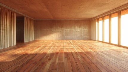 Empty living room with hardwood floors in modern apartment