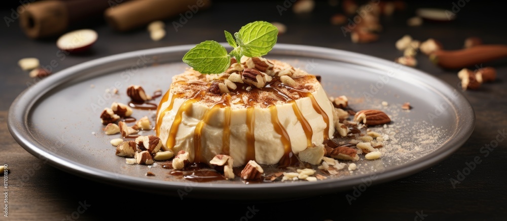 Aufkleber a delectable apple dessert featuring nuts and cinnamon with copy space image available.