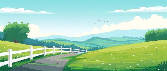 Naklejka premium landscape with a road, illustration 