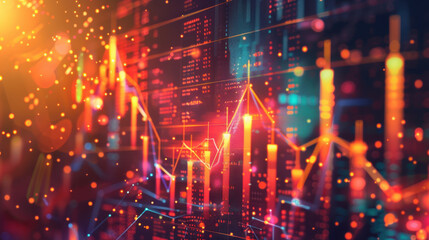 Abstract digital financial background with glowing stock market chart and data visualization elements