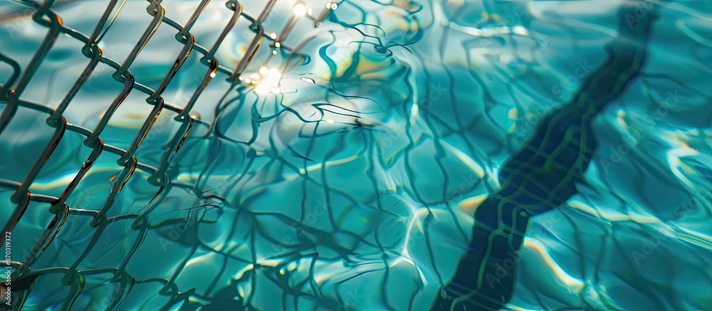 Poster Swimming pool with safety fence. Copy space image. Place for adding text or design