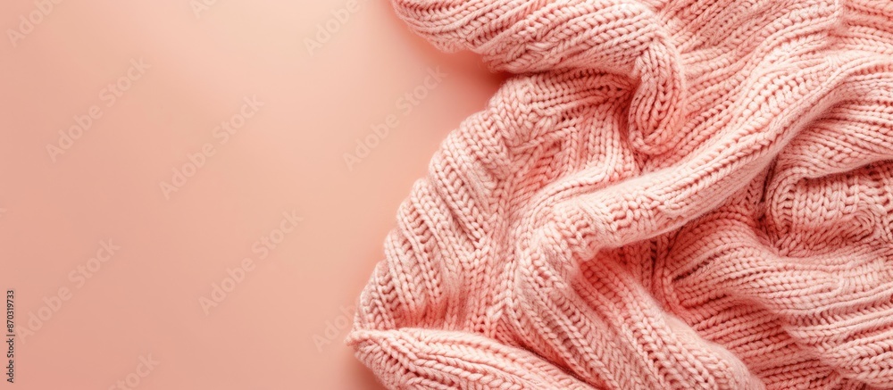 Aufkleber pink knitted fabric on a peach background with copy space image.
