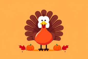
Simple naive illustration of a turkey with a playful wink, Thanksgiving Day